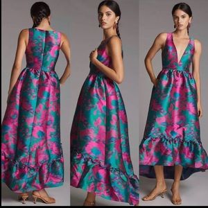 HUTCH Anthropologie Jacquard High Low Midi Dress size 8